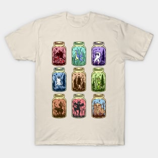 Cryptid Jar Collection Mothman Bigfoot Flatwoods Monster Yeti El Chupacabra Jersey Devil Squonk Fresno Nightcrawler T-Shirt